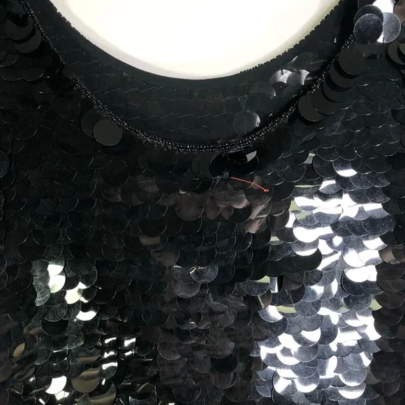 Vintage Nite Line Circle Paillettes Beading Black Blouse Tank Top Gatsby Party - Picture 7 of 8